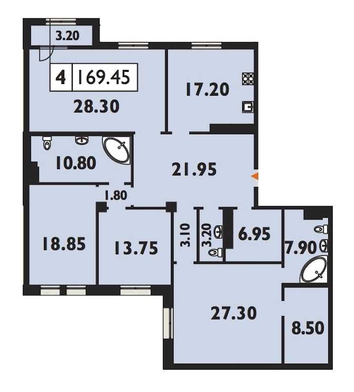 Четырехкомнатная квартира в : площадь 170.2 м2 , этаж: 5 – купить в Санкт-Петербурге